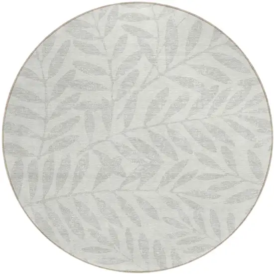 8' Ivory And Gray Round Floral Washable Indoor Outdoor Area Rug Photo 2