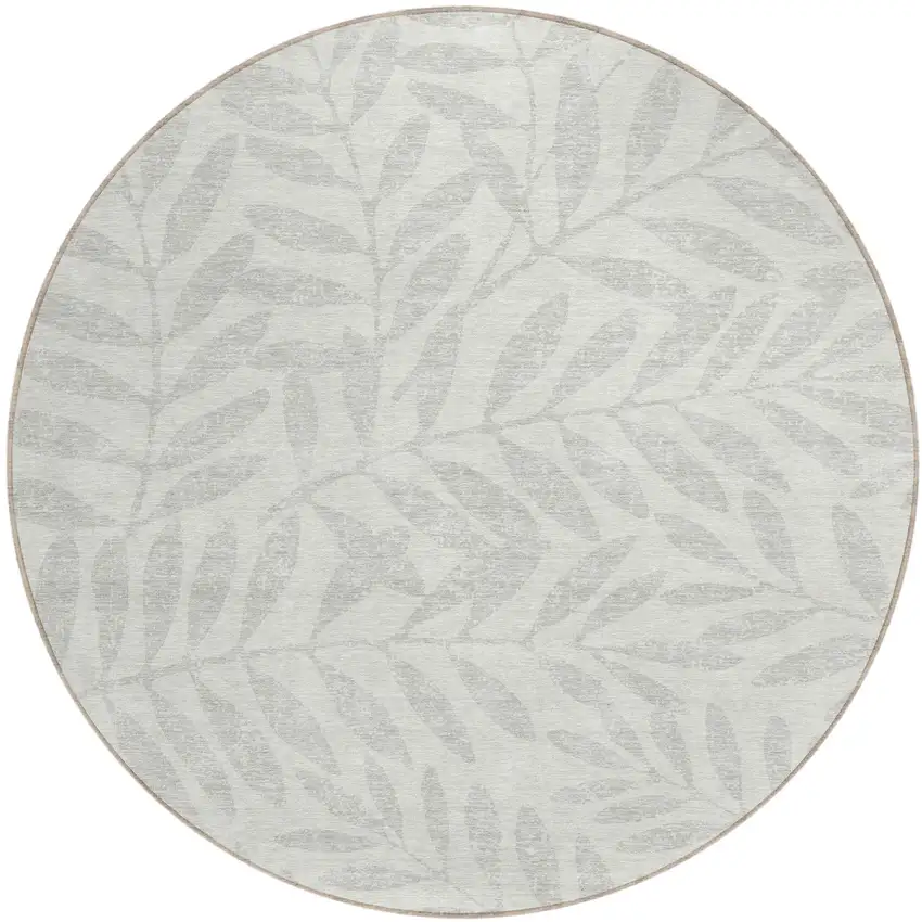8' Ivory And Gray Round Floral Washable Indoor Outdoor Area Rug Photo 2