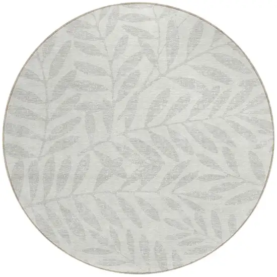 8' Ivory And Gray Round Floral Washable Indoor Outdoor Area Rug Photo 5