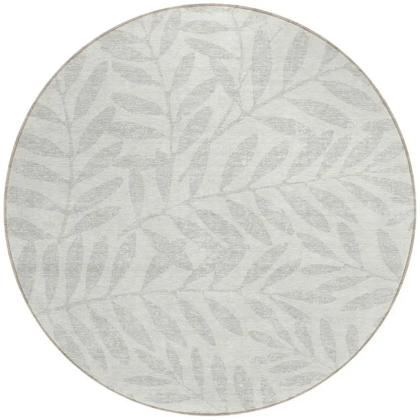 8' Ivory And Gray Round Floral Washable Indoor Outdoor Area Rug Photo 5