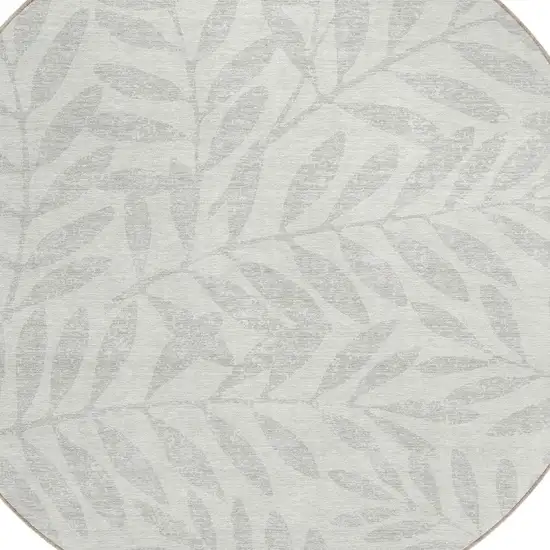8' Ivory And Gray Round Floral Washable Indoor Outdoor Area Rug Photo 4