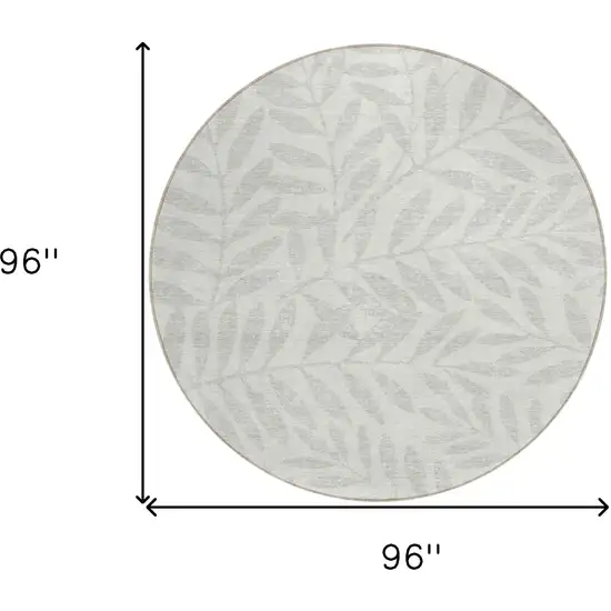 8' Ivory And Gray Round Floral Washable Indoor Outdoor Area Rug Photo 3