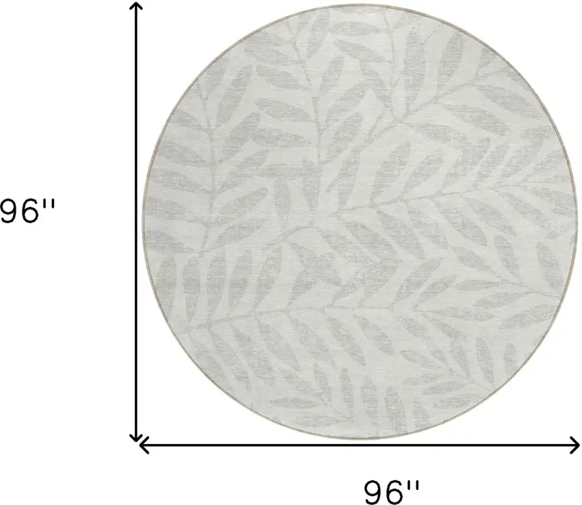 8' Ivory And Gray Round Floral Washable Indoor Outdoor Area Rug Photo 3