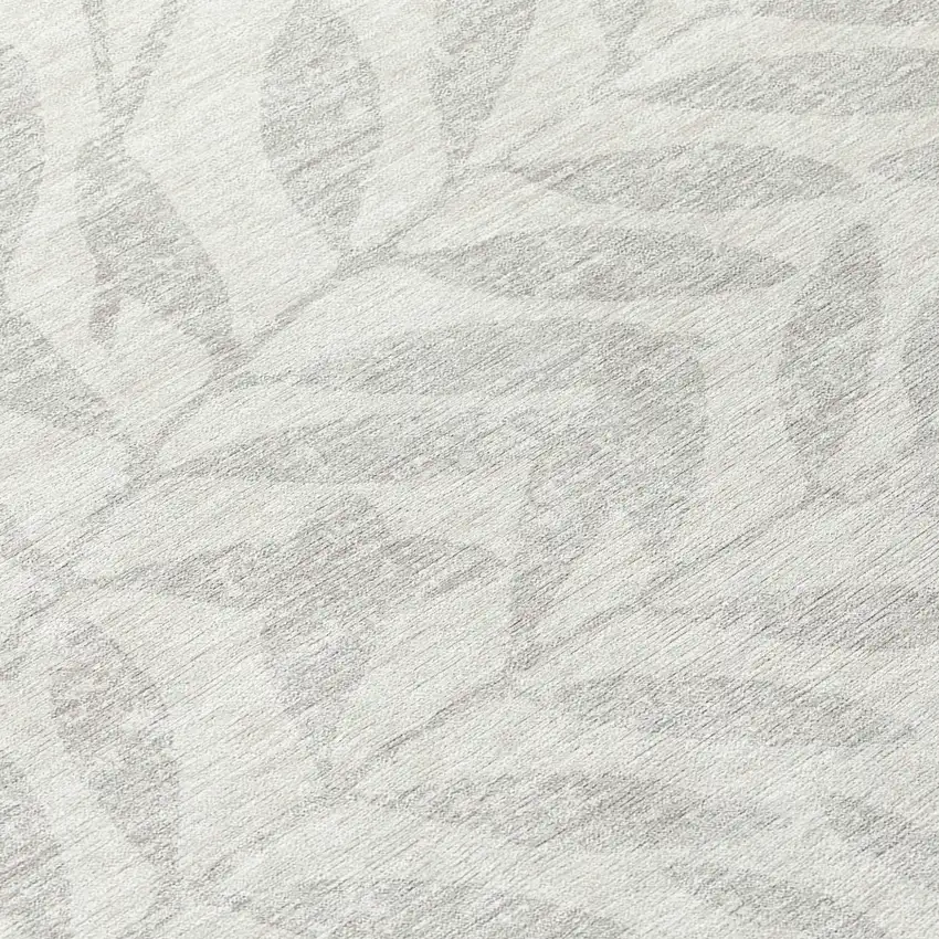 8' Ivory And Gray Round Floral Washable Indoor Outdoor Area Rug Photo 8