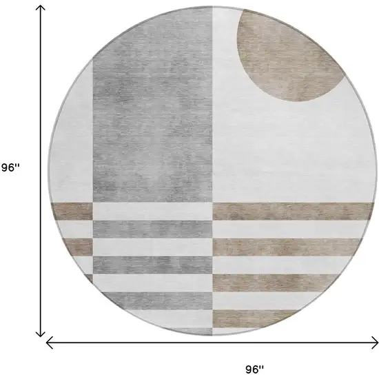 8' Ivory And Gray Round Geometric Washable Indoor Outdoor Area Rug Photo 8