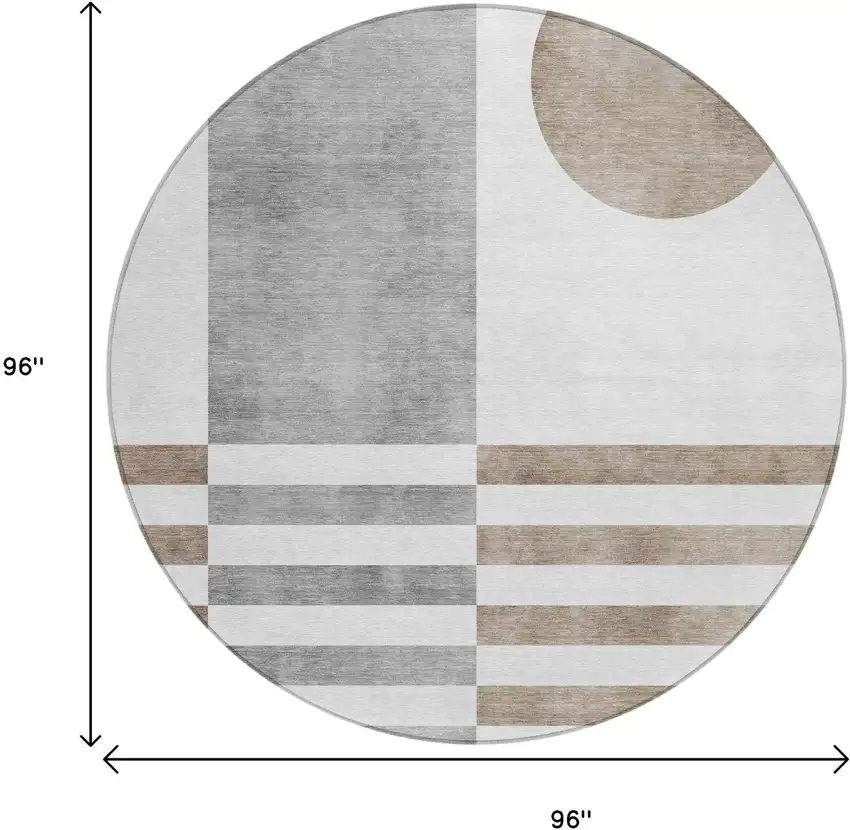 8' Ivory And Gray Round Geometric Washable Indoor Outdoor Area Rug Photo 8