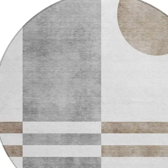 8' Ivory And Gray Round Geometric Washable Indoor Outdoor Area Rug Photo 5
