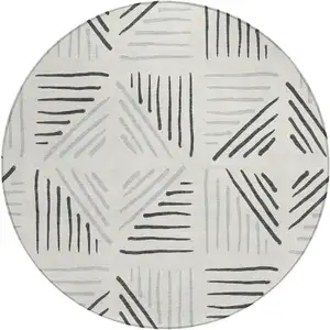 Photo of 8' Ivory And Gray Round Geometric Washable Indoor Outdoor Area Rug
