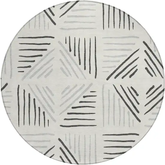 8' Ivory And Gray Round Geometric Washable Indoor Outdoor Area Rug Photo 1