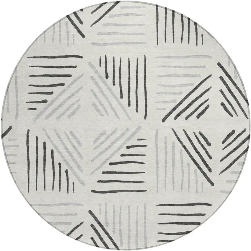 8' Ivory And Gray Round Geometric Washable Indoor Outdoor Area Rug Photo 1