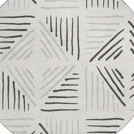 8' Ivory And Gray Round Geometric Washable Indoor Outdoor Area Rug Photo 2