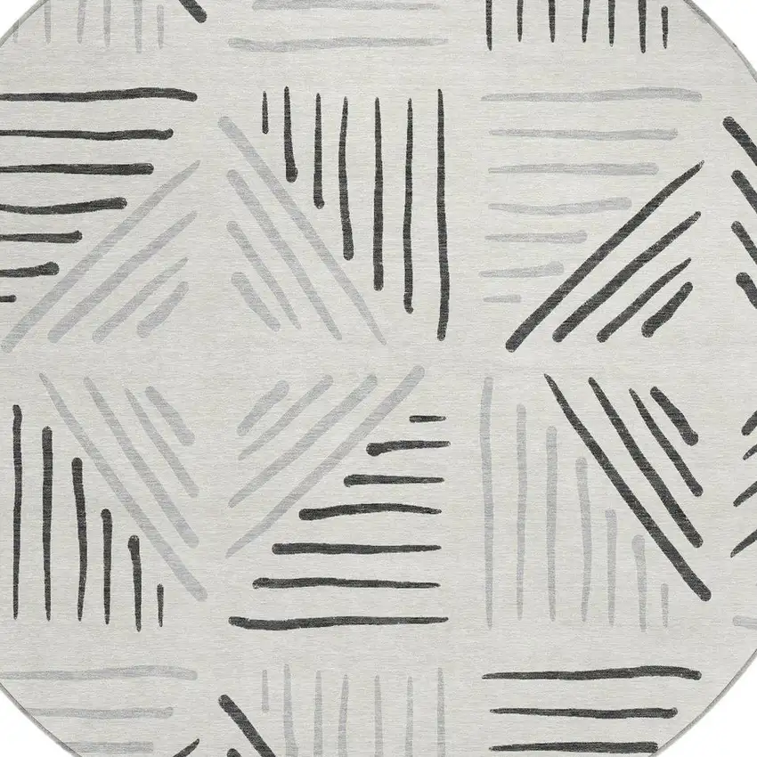8' Ivory And Gray Round Geometric Washable Indoor Outdoor Area Rug Photo 2