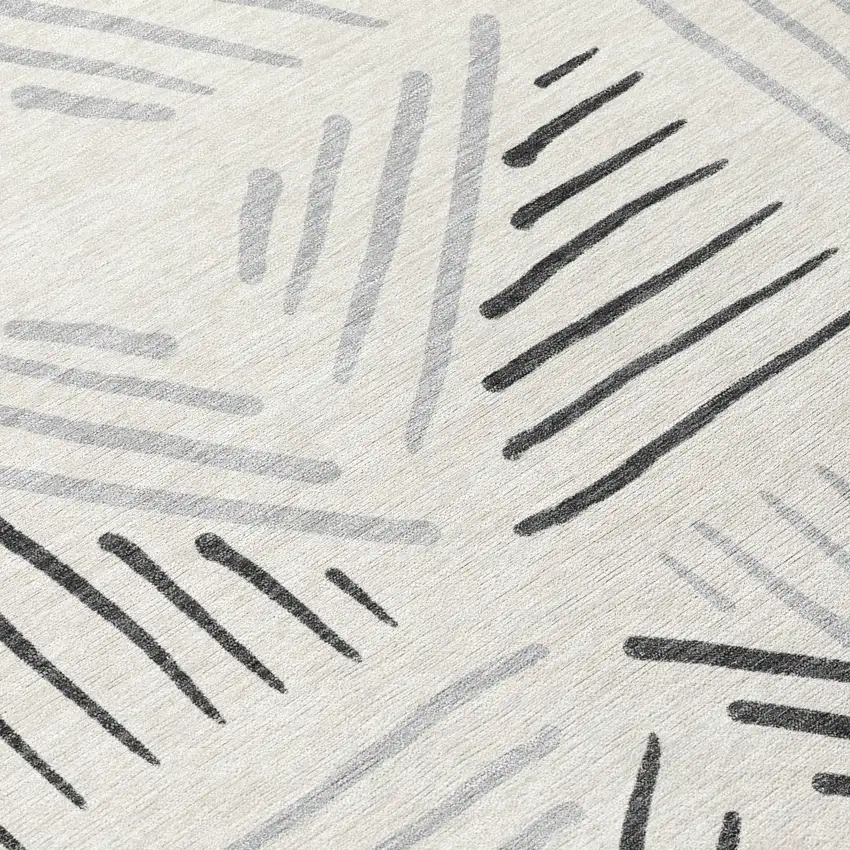 8' Ivory And Gray Round Geometric Washable Indoor Outdoor Area Rug Photo 9