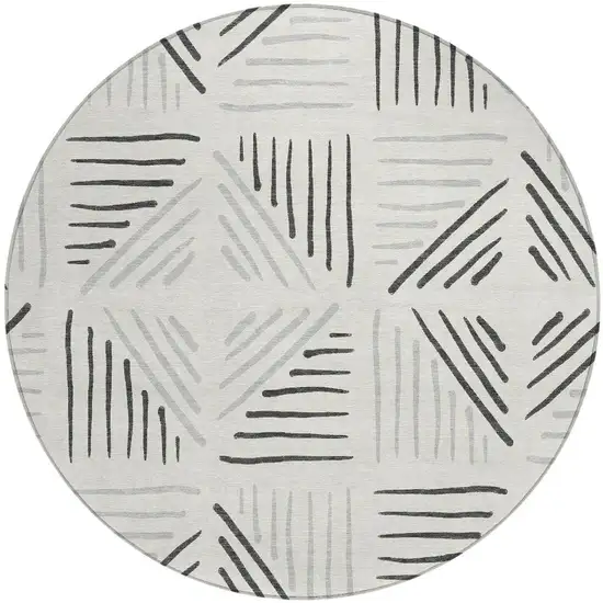 8' Ivory And Gray Round Geometric Washable Indoor Outdoor Area Rug Photo 3