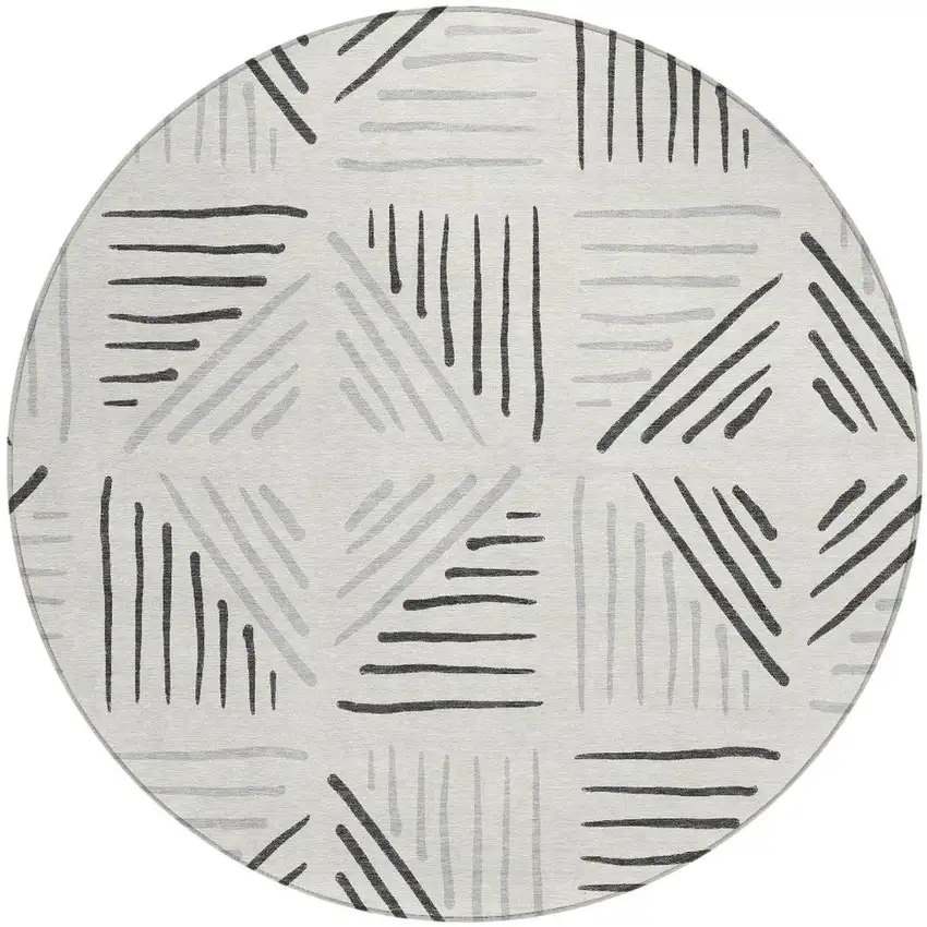 8' Ivory And Gray Round Geometric Washable Indoor Outdoor Area Rug Photo 3