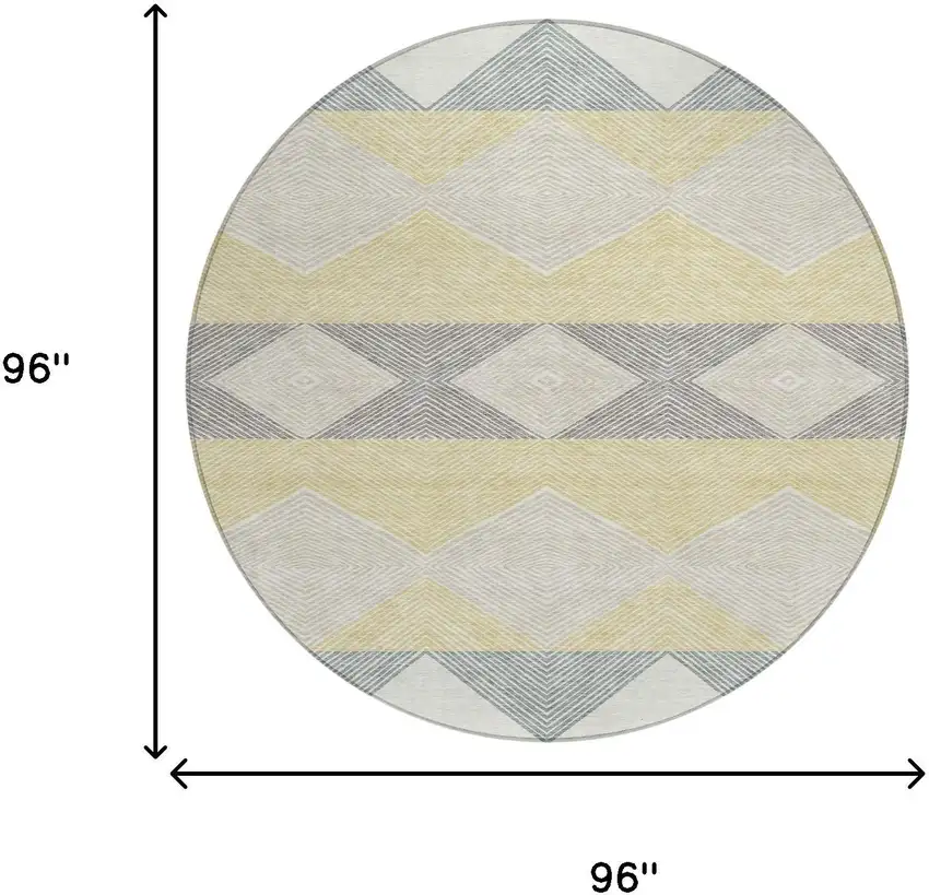 8' Ivory And Gray Round Geometric Washable Indoor Outdoor Area Rug Photo 8