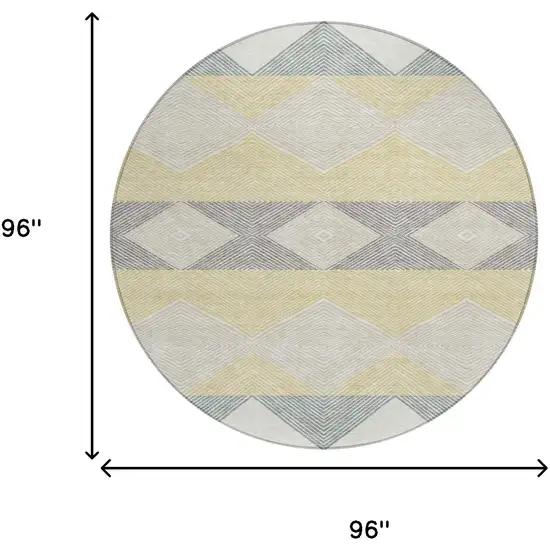 8' Ivory And Gray Round Geometric Washable Indoor Outdoor Area Rug Photo 8
