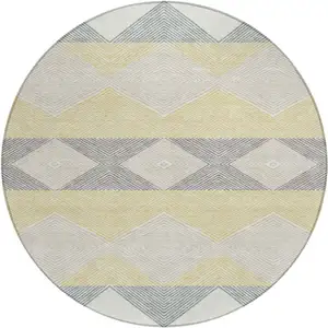 Photo of 8' Ivory And Gray Round Geometric Washable Indoor Outdoor Area Rug