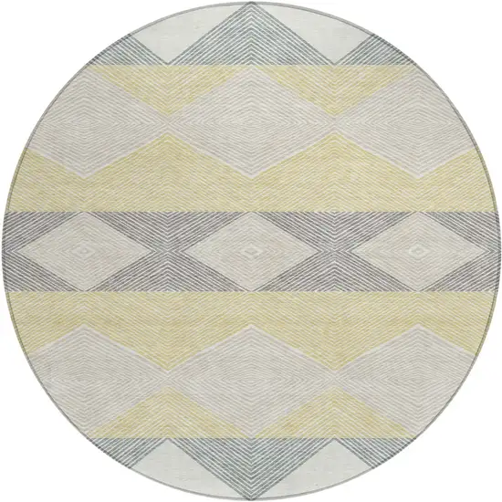 8' Ivory And Gray Round Geometric Washable Indoor Outdoor Area Rug Photo 1