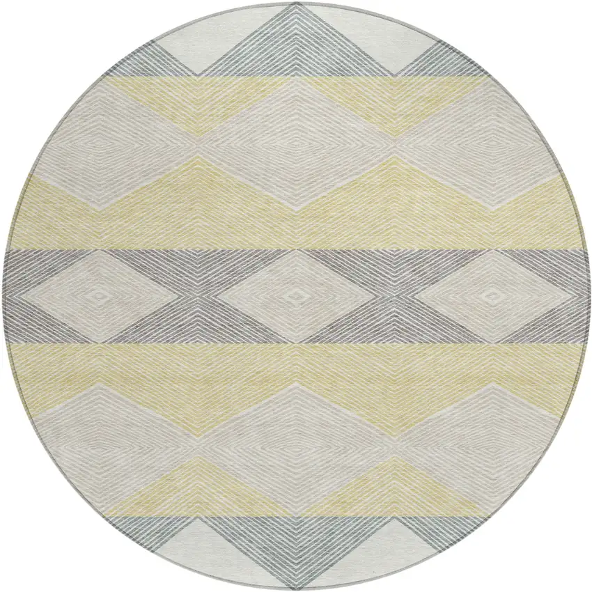 8' Ivory And Gray Round Geometric Washable Indoor Outdoor Area Rug Photo 1