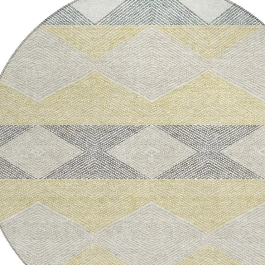 8' Ivory And Gray Round Geometric Washable Indoor Outdoor Area Rug Photo 2