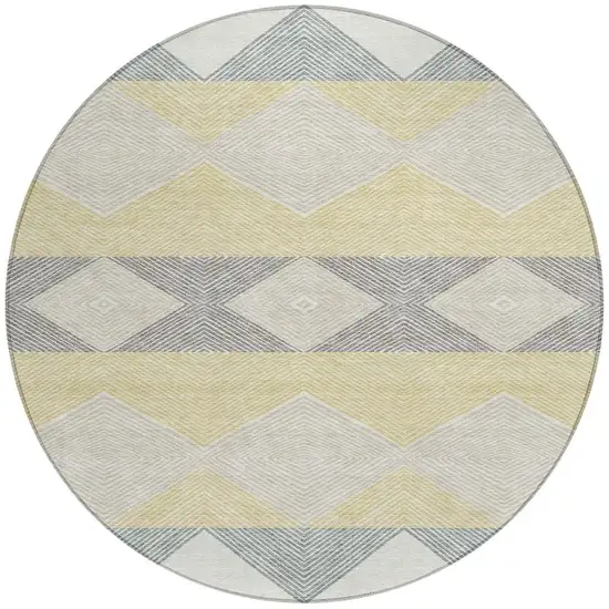 8' Ivory And Gray Round Geometric Washable Indoor Outdoor Area Rug Photo 3