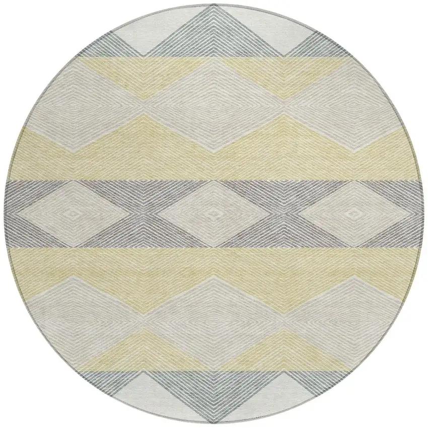 8' Ivory And Gray Round Geometric Washable Indoor Outdoor Area Rug Photo 3