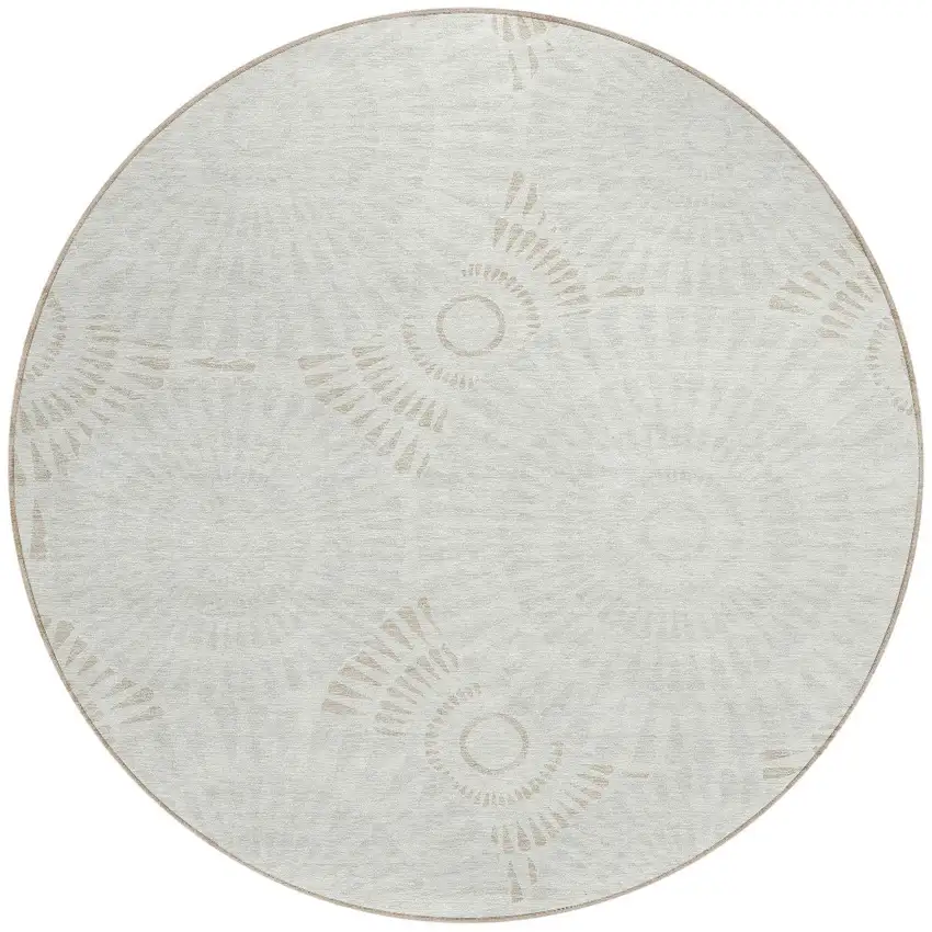 8' Ivory And Gray Round Geometric Washable Indoor Outdoor Area Rug Photo 5