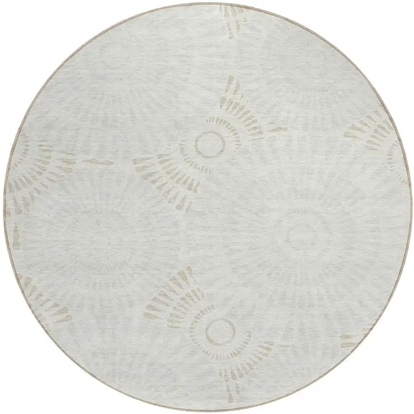 8' Ivory And Gray Round Geometric Washable Indoor Outdoor Area Rug Photo 2