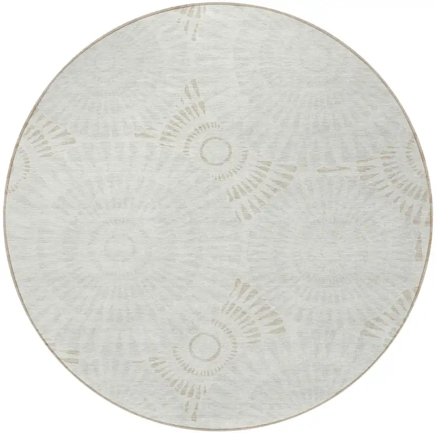 8' Ivory And Gray Round Geometric Washable Indoor Outdoor Area Rug Photo 6