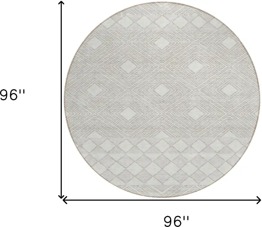 8' Ivory And Gray Round Geometric Washable Indoor Outdoor Area Rug Photo 3