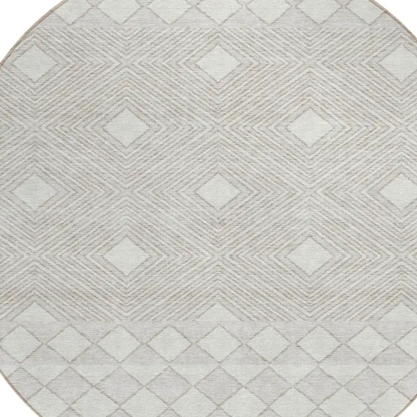 8' Ivory And Gray Round Geometric Washable Indoor Outdoor Area Rug Photo 4