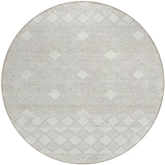 8' Ivory And Gray Round Geometric Washable Indoor Outdoor Area Rug Photo 2