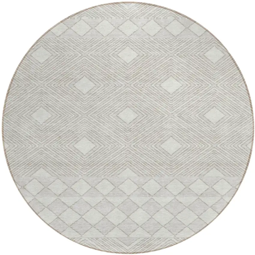 8' Ivory And Gray Round Geometric Washable Indoor Outdoor Area Rug Photo 2