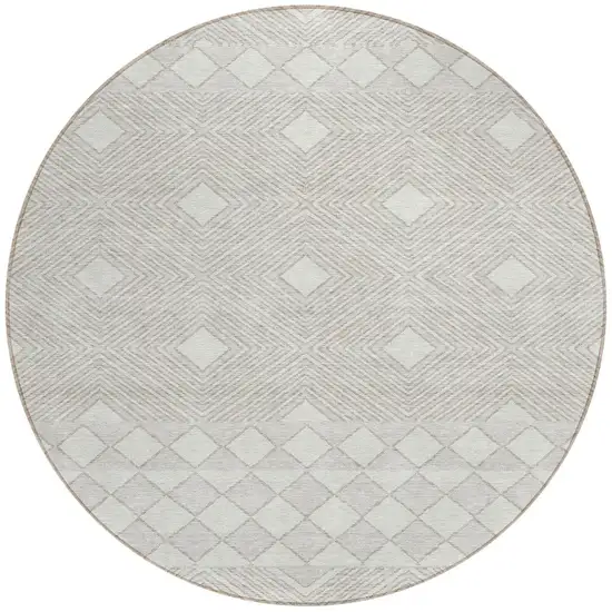 8' Ivory And Gray Round Geometric Washable Indoor Outdoor Area Rug Photo 5