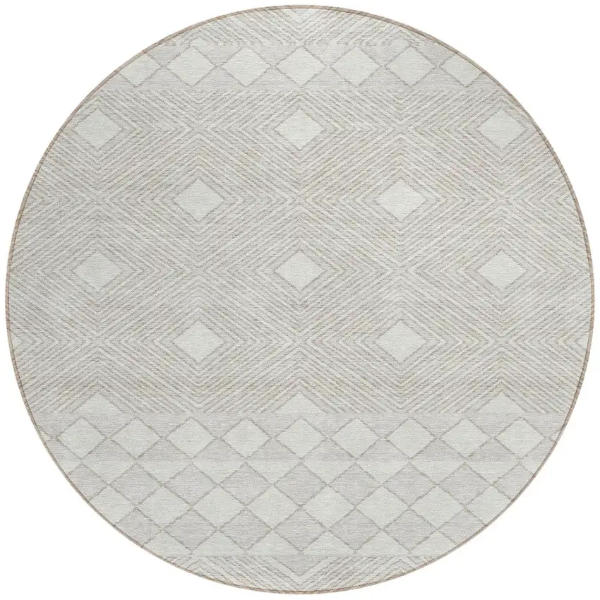 8' Ivory And Gray Round Geometric Washable Indoor Outdoor Area Rug Photo 5
