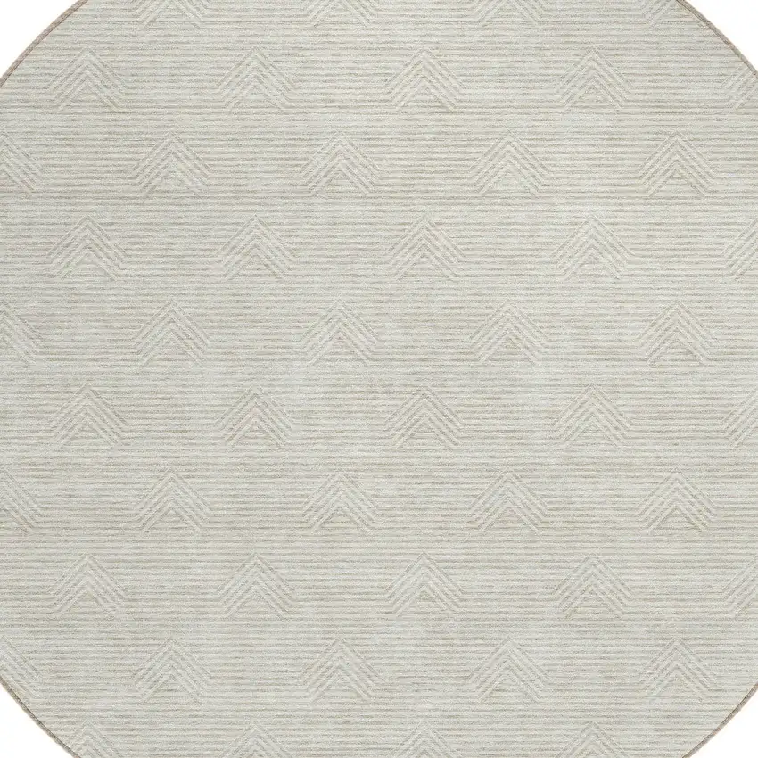 8' Ivory And Gray Round Geometric Washable Indoor Outdoor Area Rug Photo 4