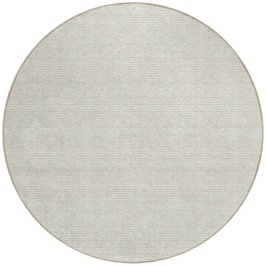 8' Ivory And Gray Round Geometric Washable Indoor Outdoor Area Rug Photo 5