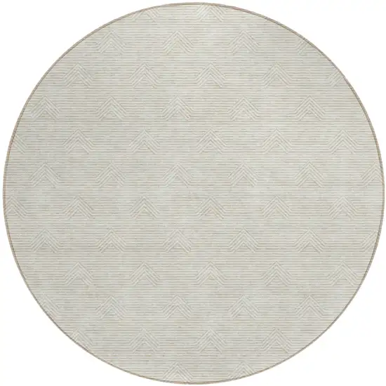 8' Ivory And Gray Round Geometric Washable Indoor Outdoor Area Rug Photo 2