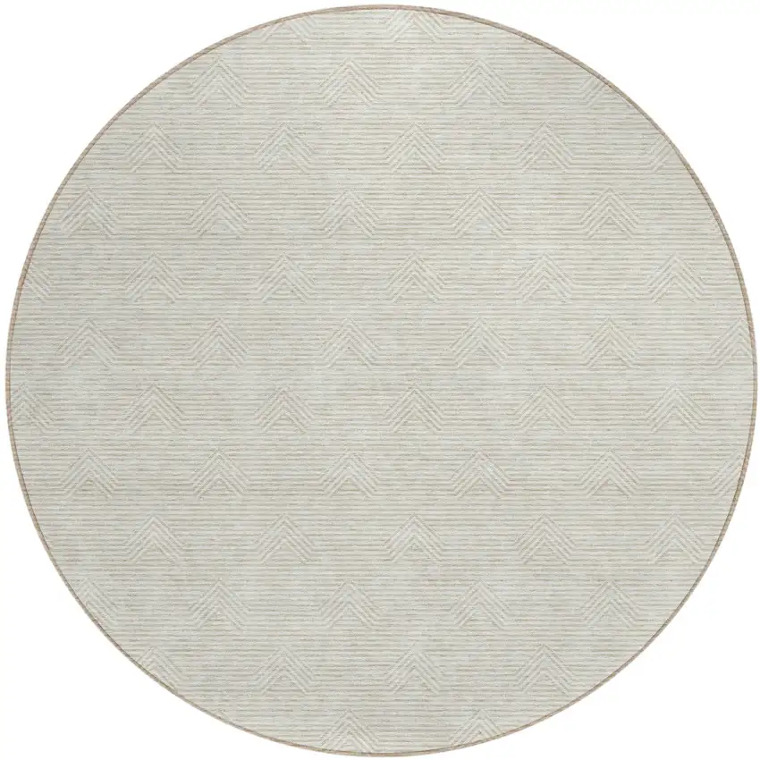 8' Ivory And Gray Round Geometric Washable Indoor Outdoor Area Rug Photo 2