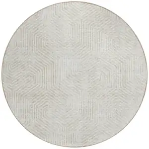 Photo of 8' Ivory And Gray Round Geometric Washable Indoor Outdoor Area Rug