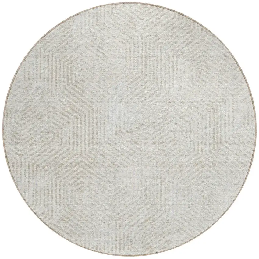 8' Ivory And Gray Round Geometric Washable Indoor Outdoor Area Rug Photo 4