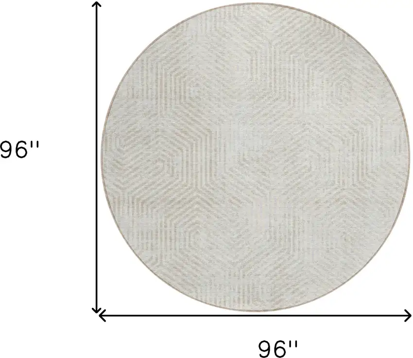 8' Ivory And Gray Round Geometric Washable Indoor Outdoor Area Rug Photo 3