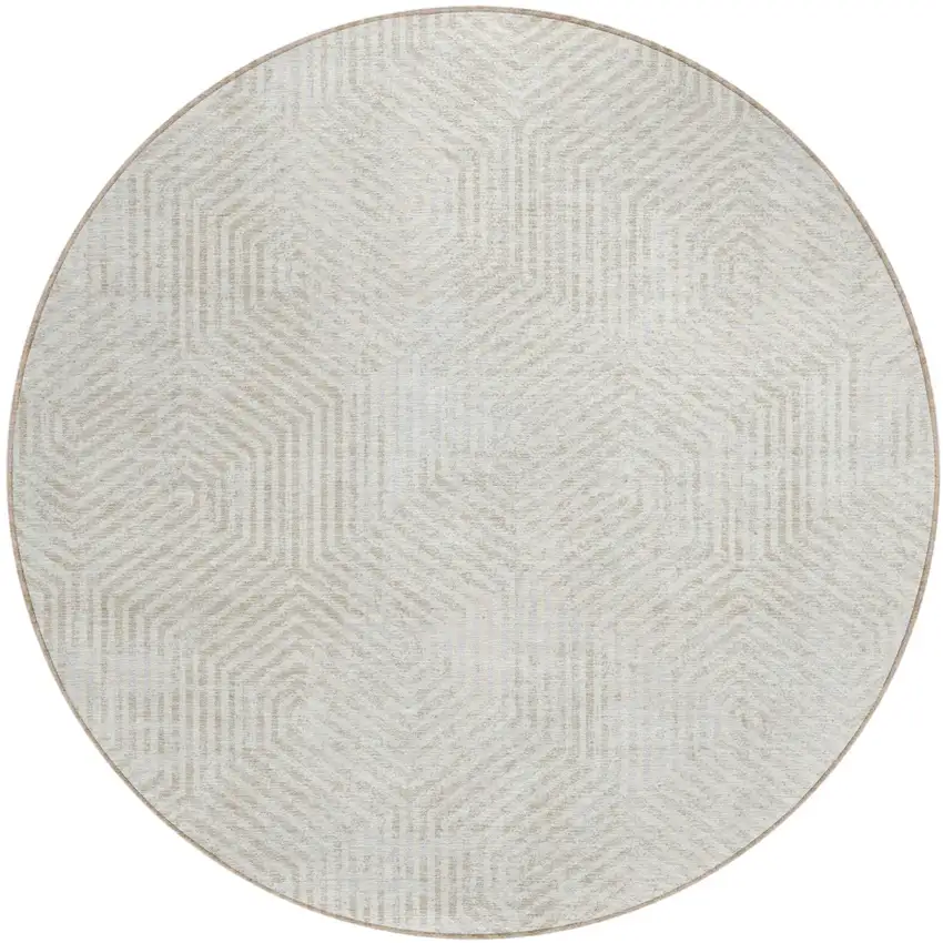 8' Ivory And Gray Round Geometric Washable Indoor Outdoor Area Rug Photo 2