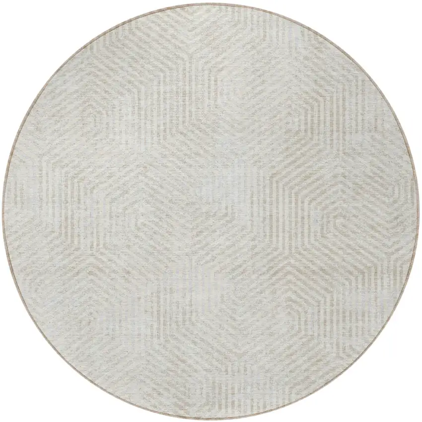 8' Ivory And Gray Round Geometric Washable Indoor Outdoor Area Rug Photo 5
