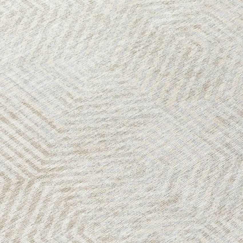 8' Ivory And Gray Round Geometric Washable Indoor Outdoor Area Rug Photo 8