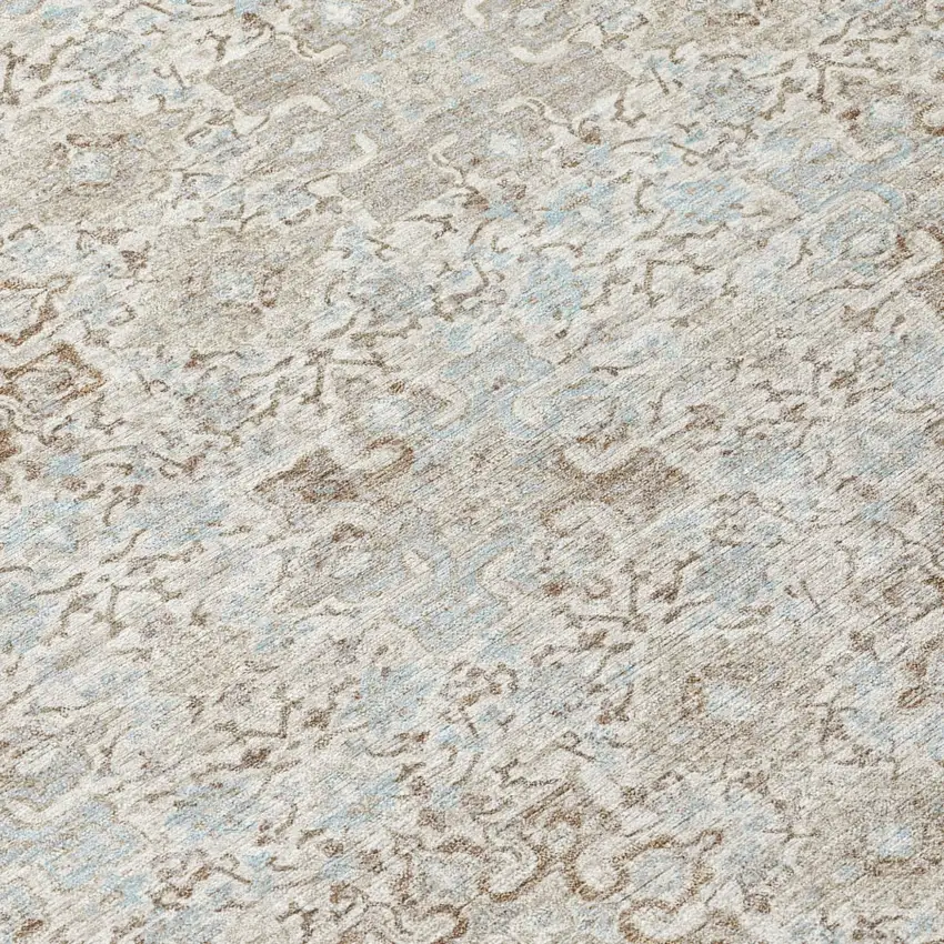 8' Ivory And Gray Round Oriental Washable Indoor Outdoor Area Rug Photo 6