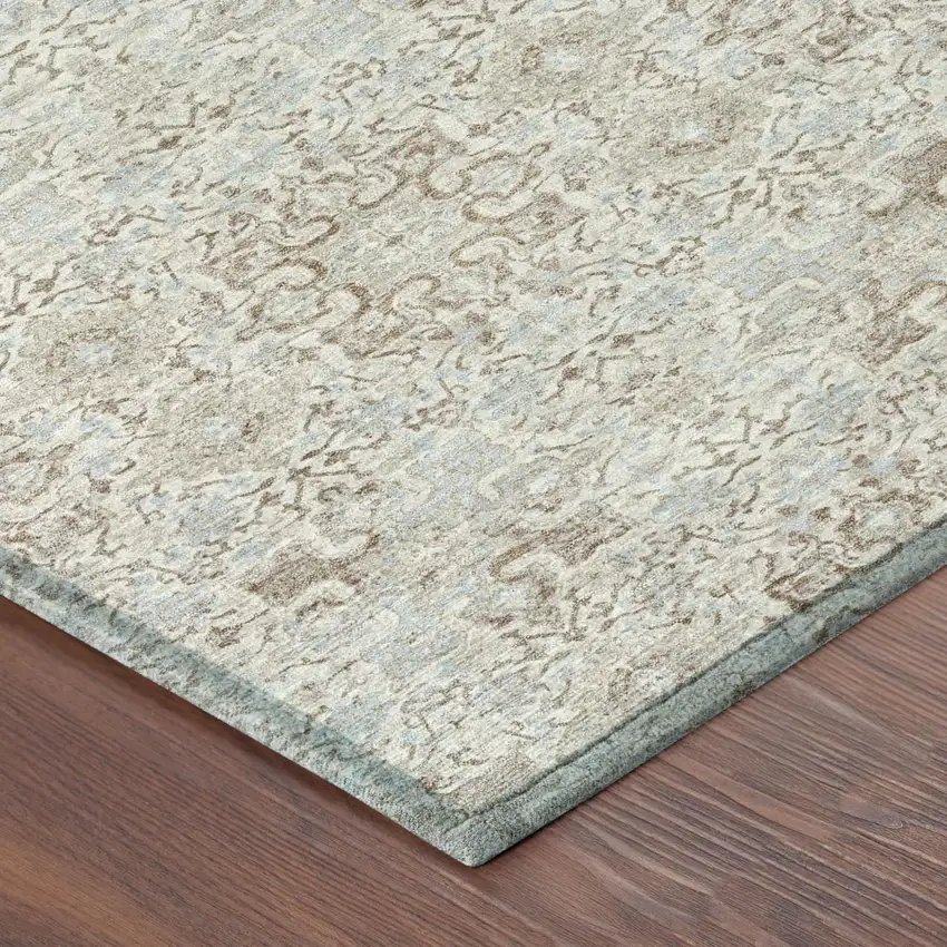 8' Ivory And Gray Round Oriental Washable Indoor Outdoor Area Rug Photo 5