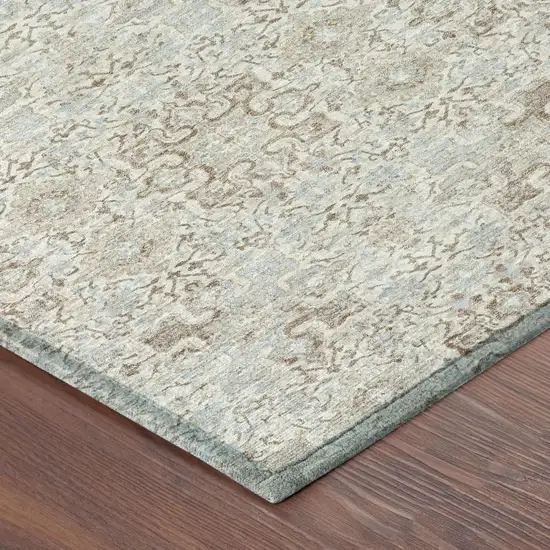 8' Ivory And Gray Round Oriental Washable Indoor Outdoor Area Rug Photo 5