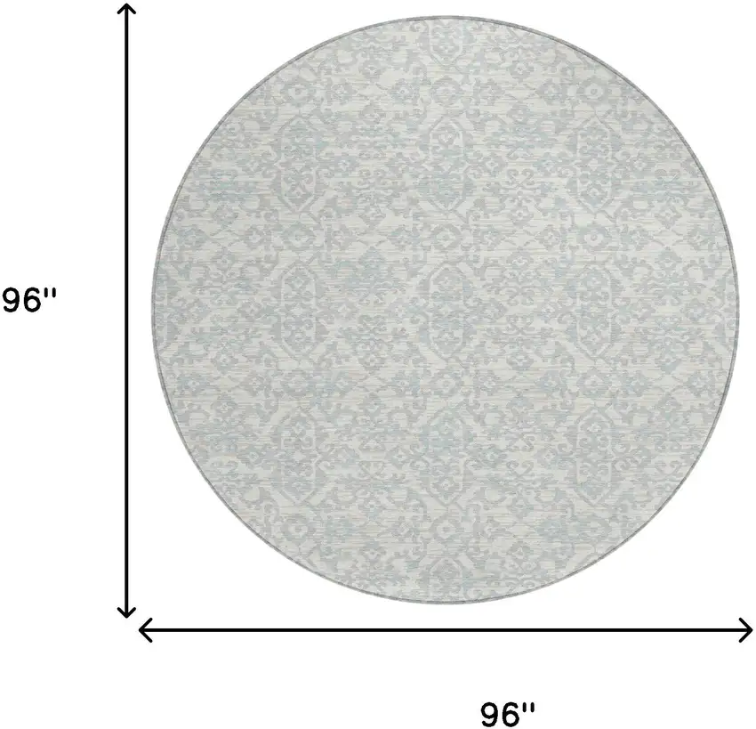 8' Ivory And Gray Round Oriental Washable Indoor Outdoor Area Rug Photo 7